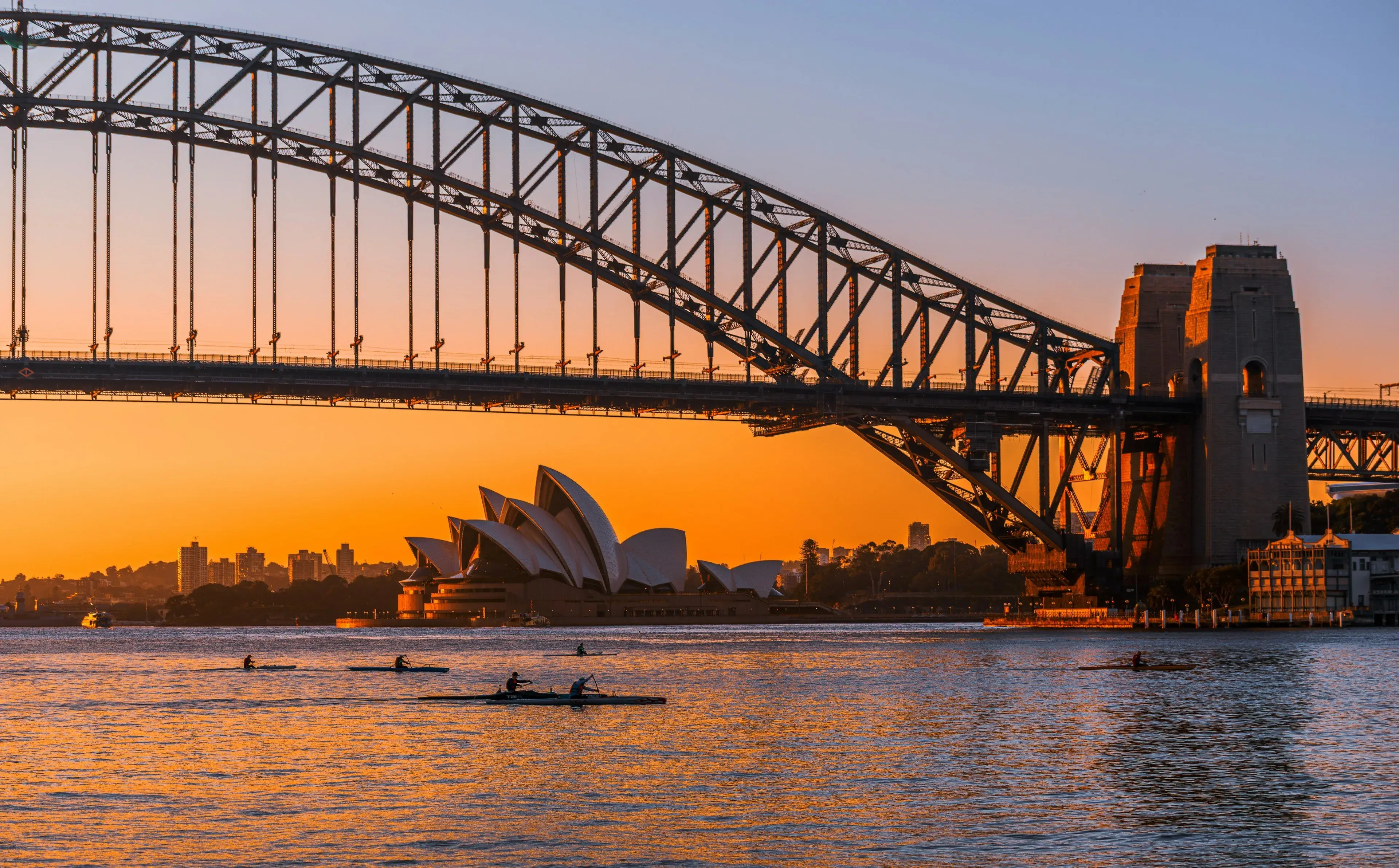 Sydney Harbour Bridge and Opera House at sunrise