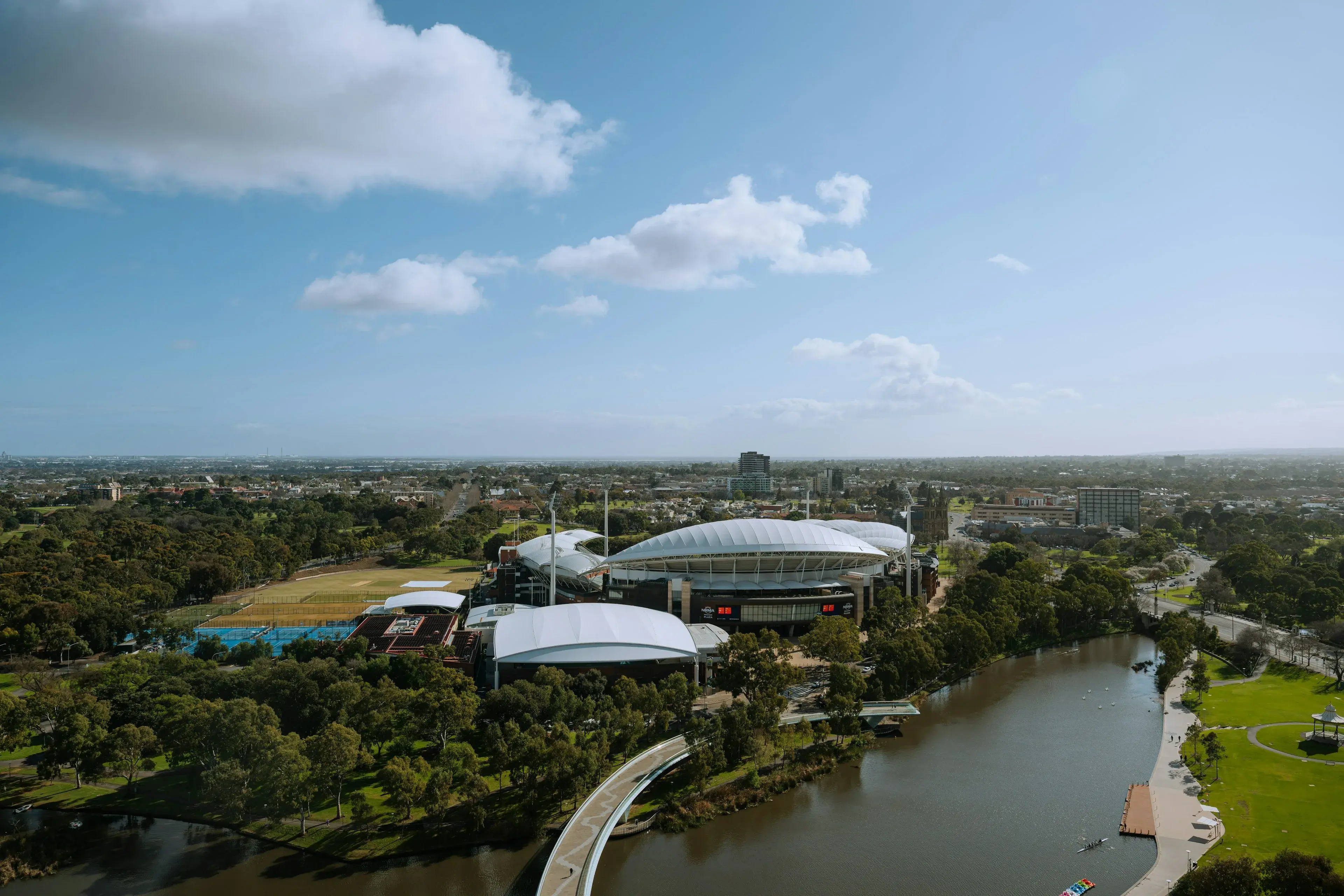 Adelaide riverbank and parklands on a sunny day